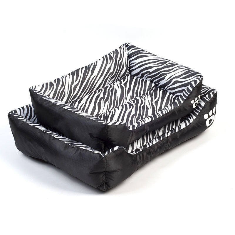 Zebra print dog bed with soft cotton sleeping area