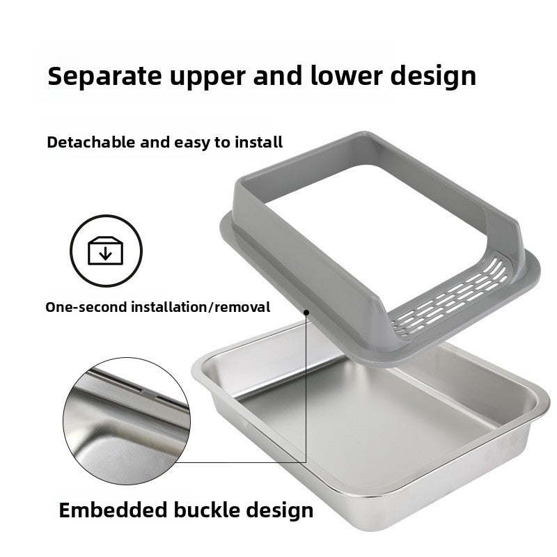 Stainless Steel Top Entry Cat Litter Box with Lid, Semi-Enclosed