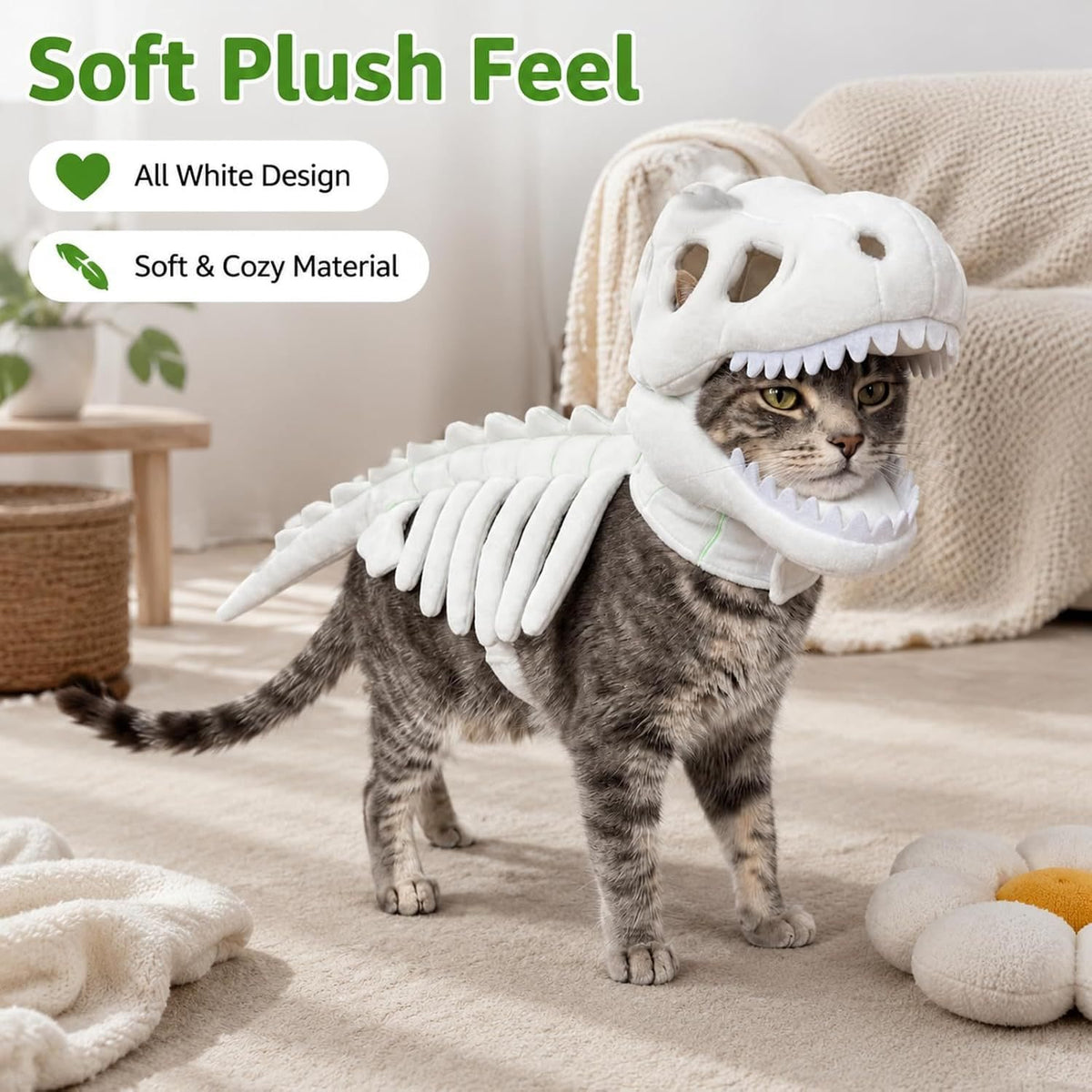 Dinosaur skeleton plush dog costume, available in 6 colours, sizes 90cm to 120cm, image 2