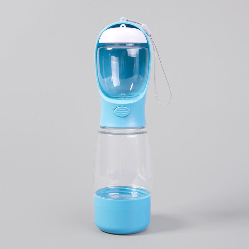 Three-in-One Pet Water Bottle with Food Container, Waste Bin and Carry Strap for Walks