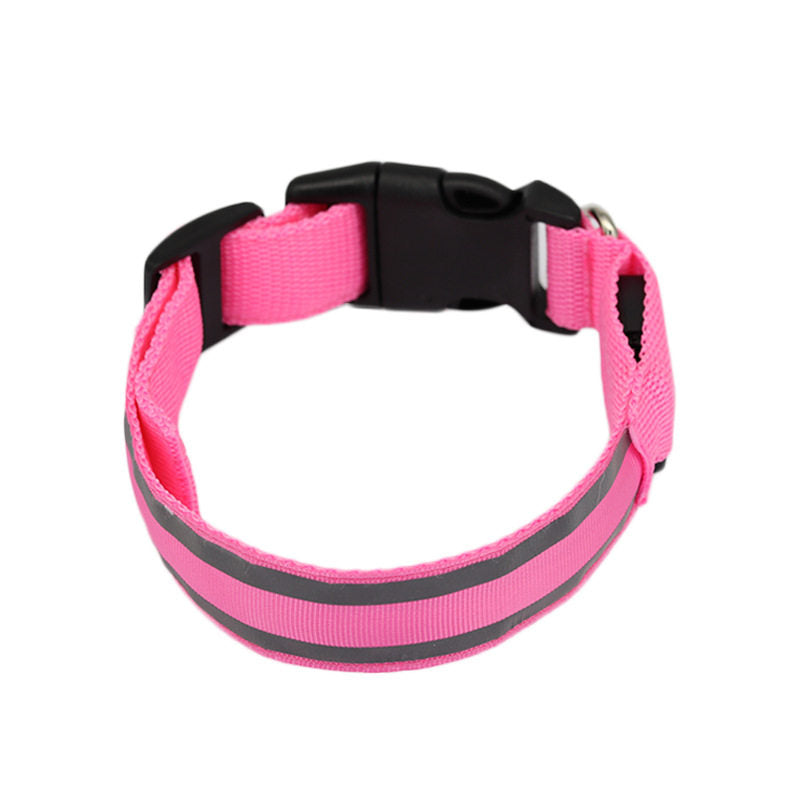 Light up dog collar with reflective strip glowing at night, product image 68