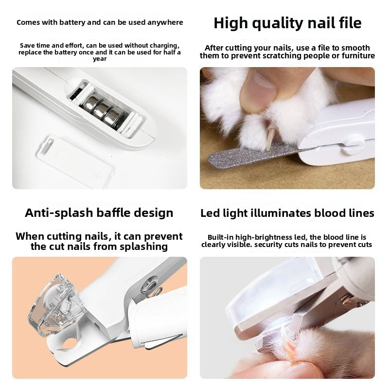 LED Pet Nail Clipper with Adjustable Safety Guard, Stainless Steel