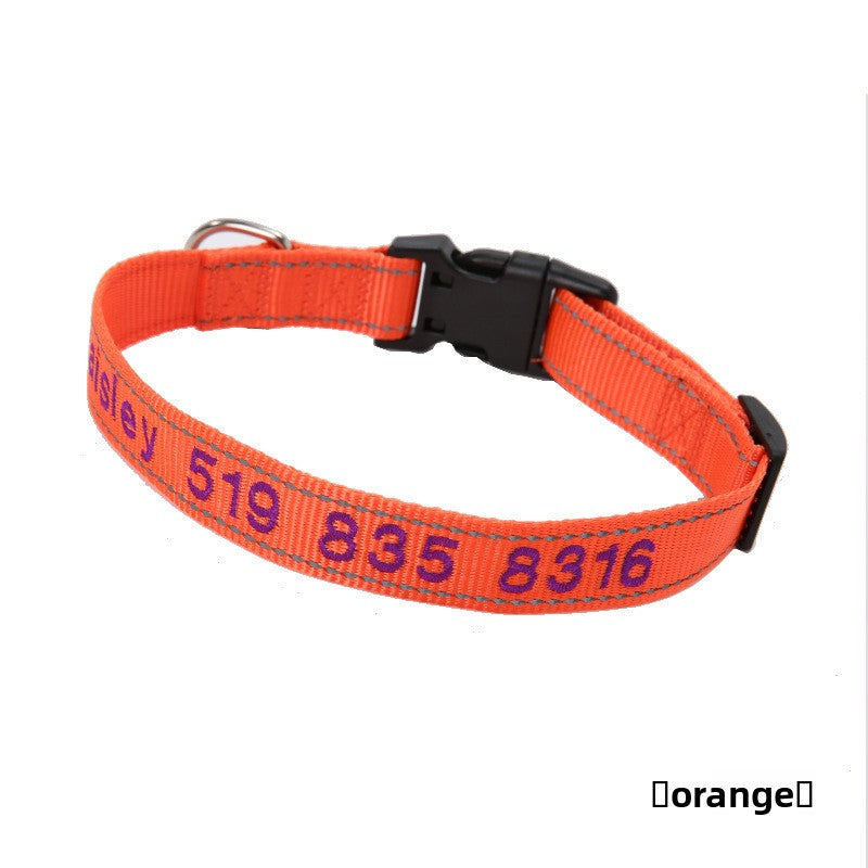 Reflective nylon dog collar in Rose Red, top view