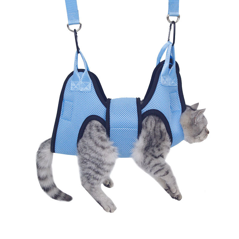 Blue pet grooming hammock restraint bag for dogs and cats, image 2