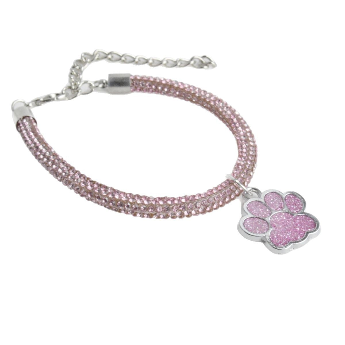 Cat paw rhinestone chain collar in gold and white for cats