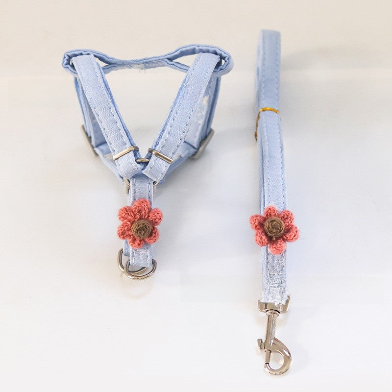 Cloth chest harness and lead with rabbit and flower prints, main product photo