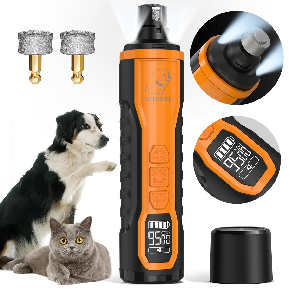 Rechargeable USB Pet Nail Grinder with 5 Speeds and Spare Heads