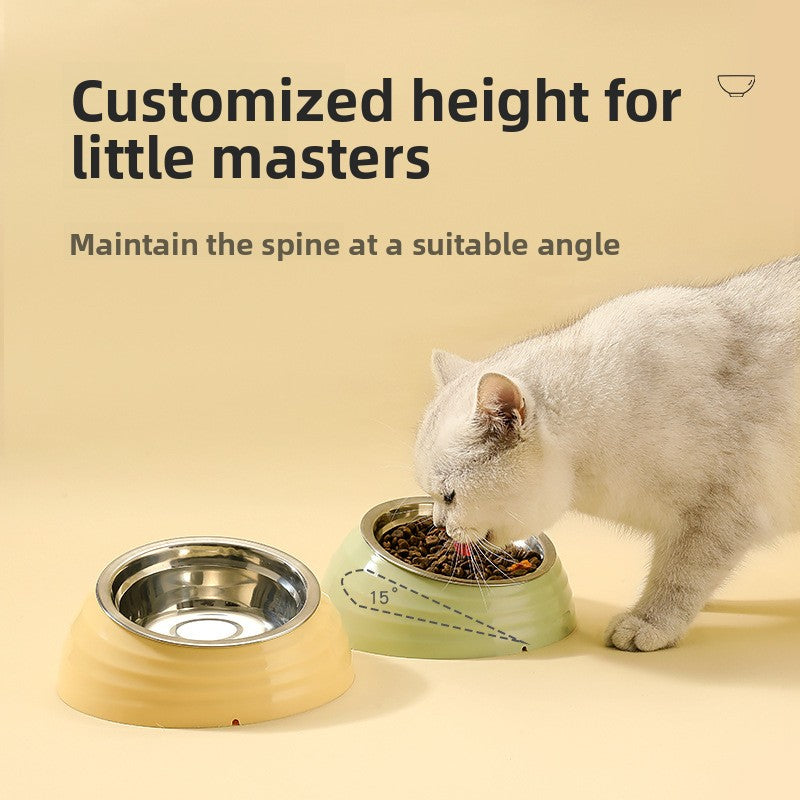 Slanted pet food bowl with stainless steel insert in light green, view 2