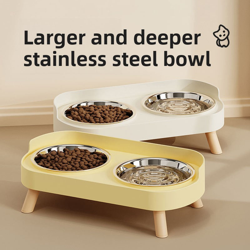 Anti-Spill Double Pet Bowl in Stainless Steel, Plastic or Ceramic with Raised Stand