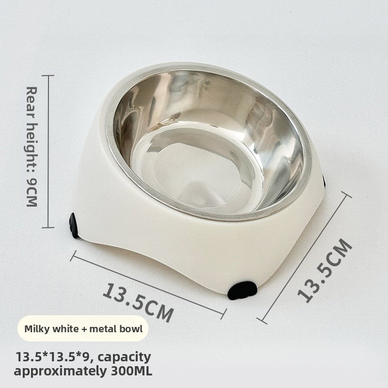 White raised tilted cat bowl with stainless steel dish, view 11