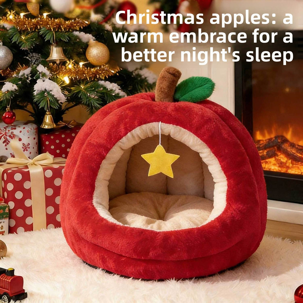 Plush semi enclosed cave style cat bed for cats and small dogs, view 4