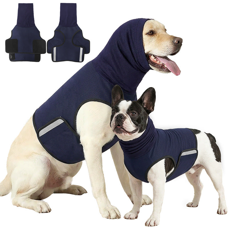 Snug fit dark grey dog wrap vest with ear hood, product image 15