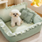Square green washable dog bed with cooling bean mat, photo 32
