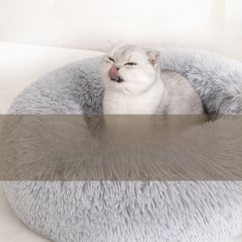 Light brown washable plush round pet bed with anti-slip base, photo 4