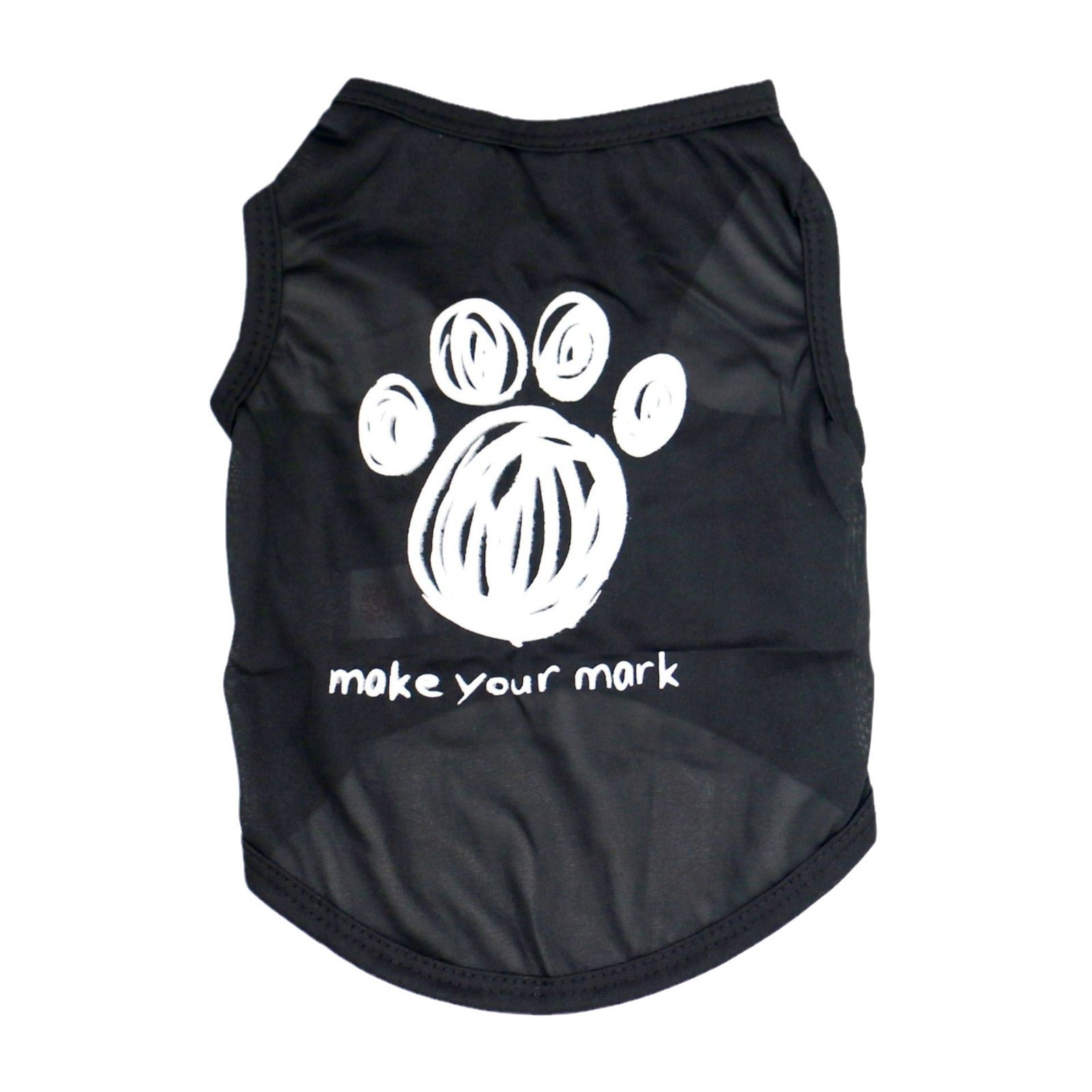 Lightweight printed dog vest T-shirt in polyester in Black K9 Print, showing size and shape