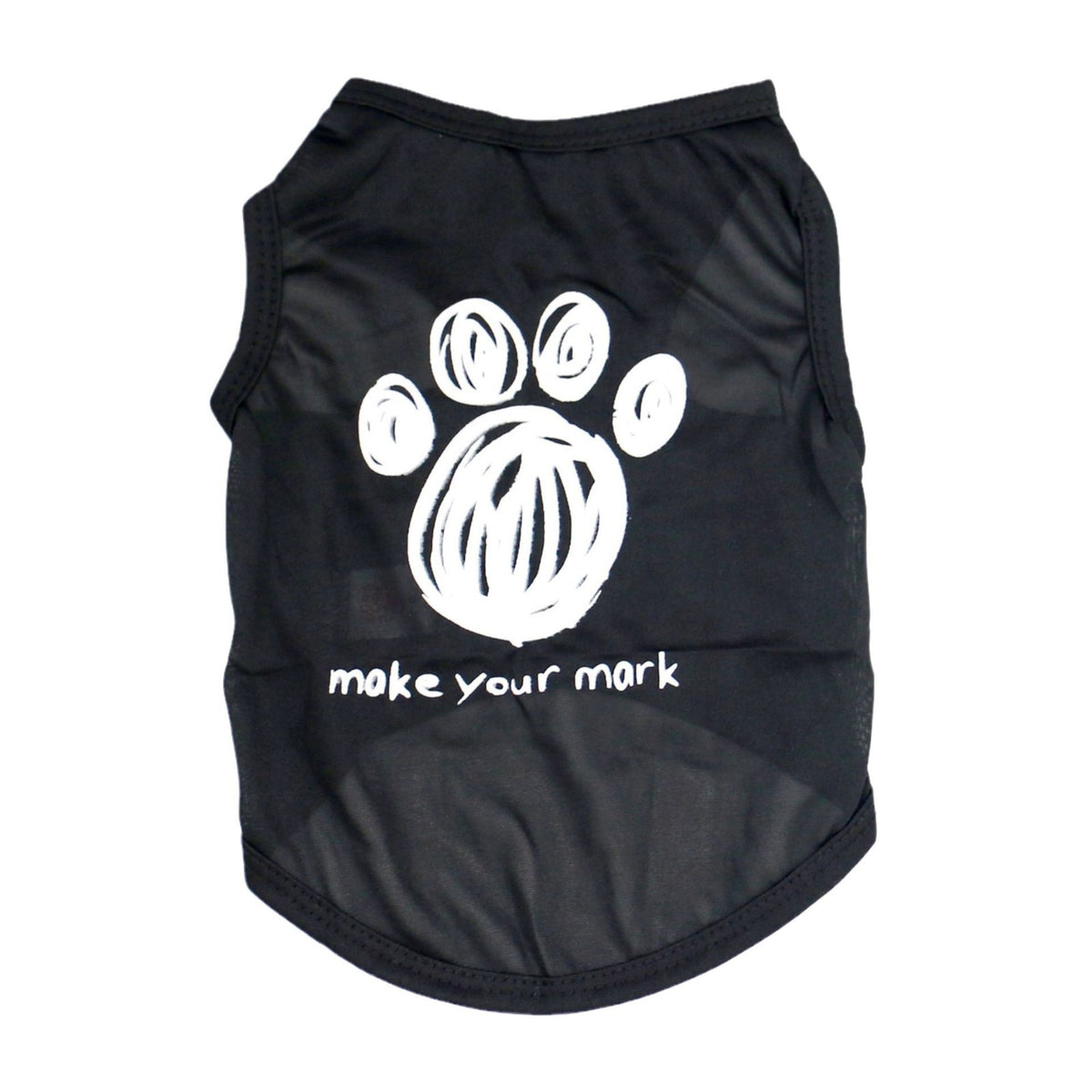 Lightweight printed dog vest T-shirt in polyester in Black K9 Print, showing size and shape