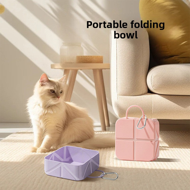 Foldable Food-Grade Silicone Pet Bowl with Carabiner Clip for Camping and Travel
