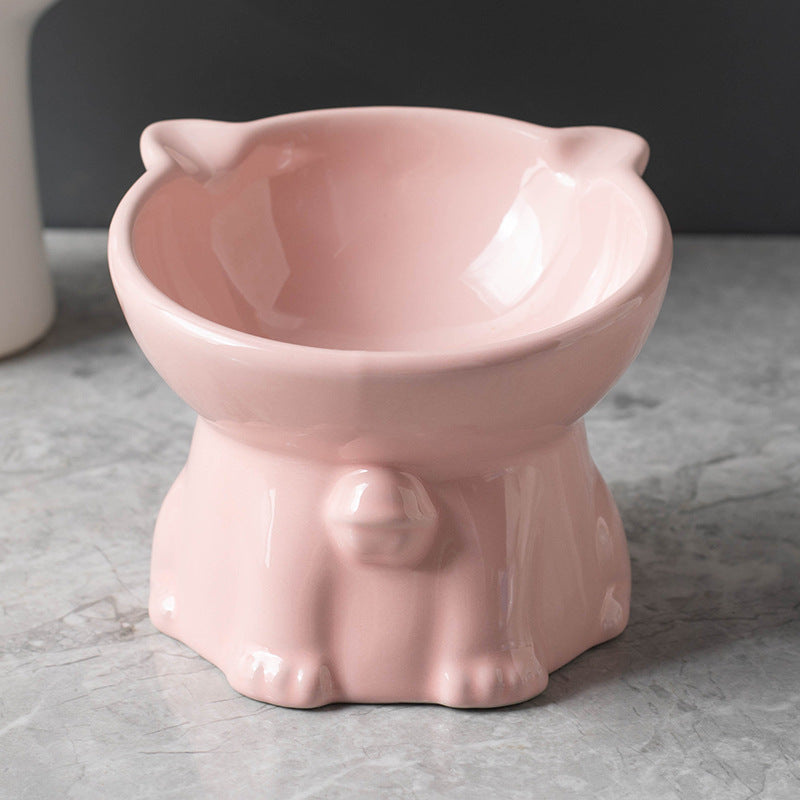 Cute Ceramic Raised Cat Bowl with Bell Detail and Anti-Spill Stable Base in Four Colours