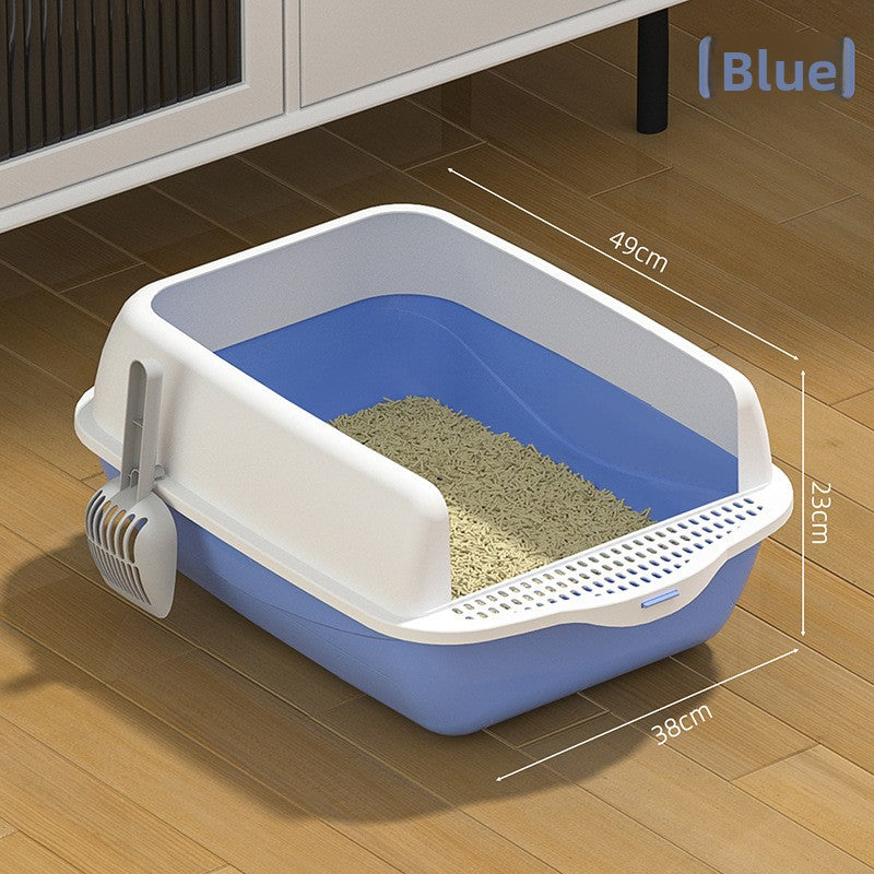 Large Semi-Enclosed Cat Litter Box with Scoop and High Splash Guard