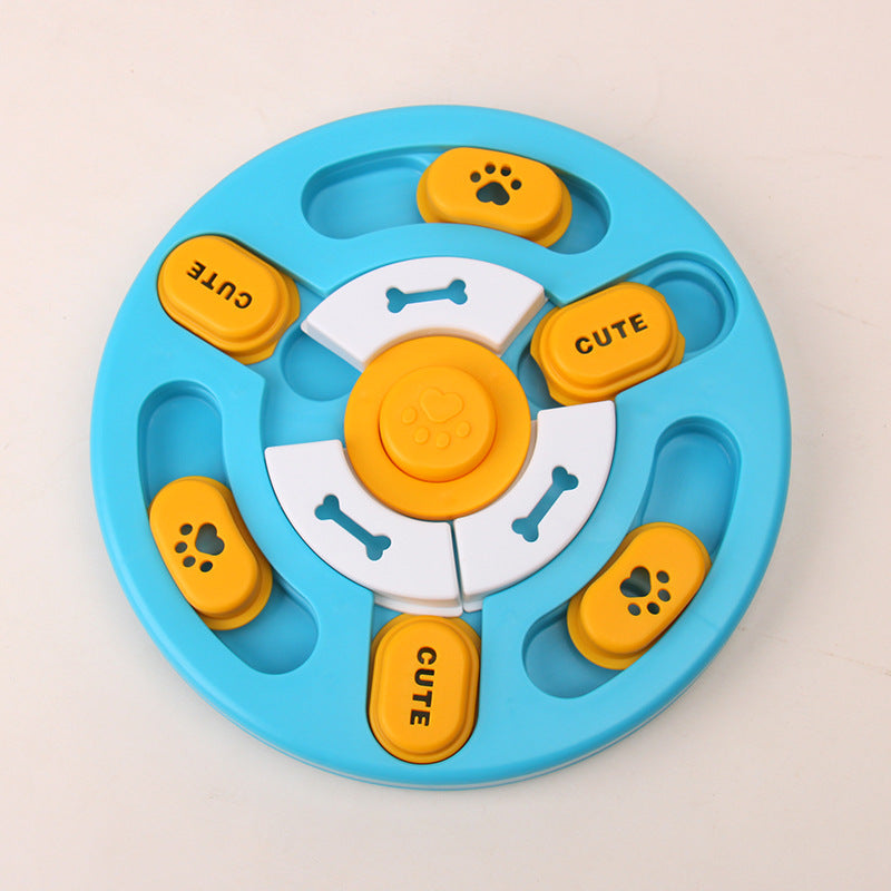 Dog puzzle slow feeder bowl in Round Sound Puzzle, Green and Yellow