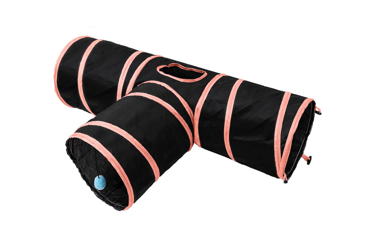 Foldable three-way cat tunnel toy in Black Textured Tunnel
