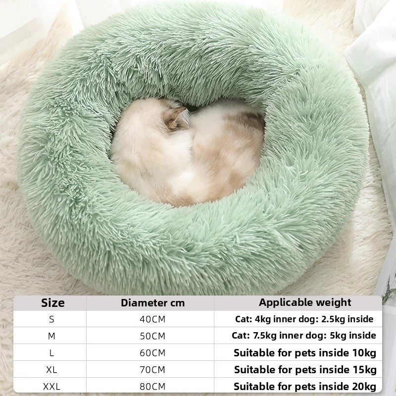 Grey thick velvet donut cat bed with plush padding, photo 15