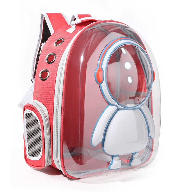 Clear capsule pet backpack carrier for cats and small dogs in Red