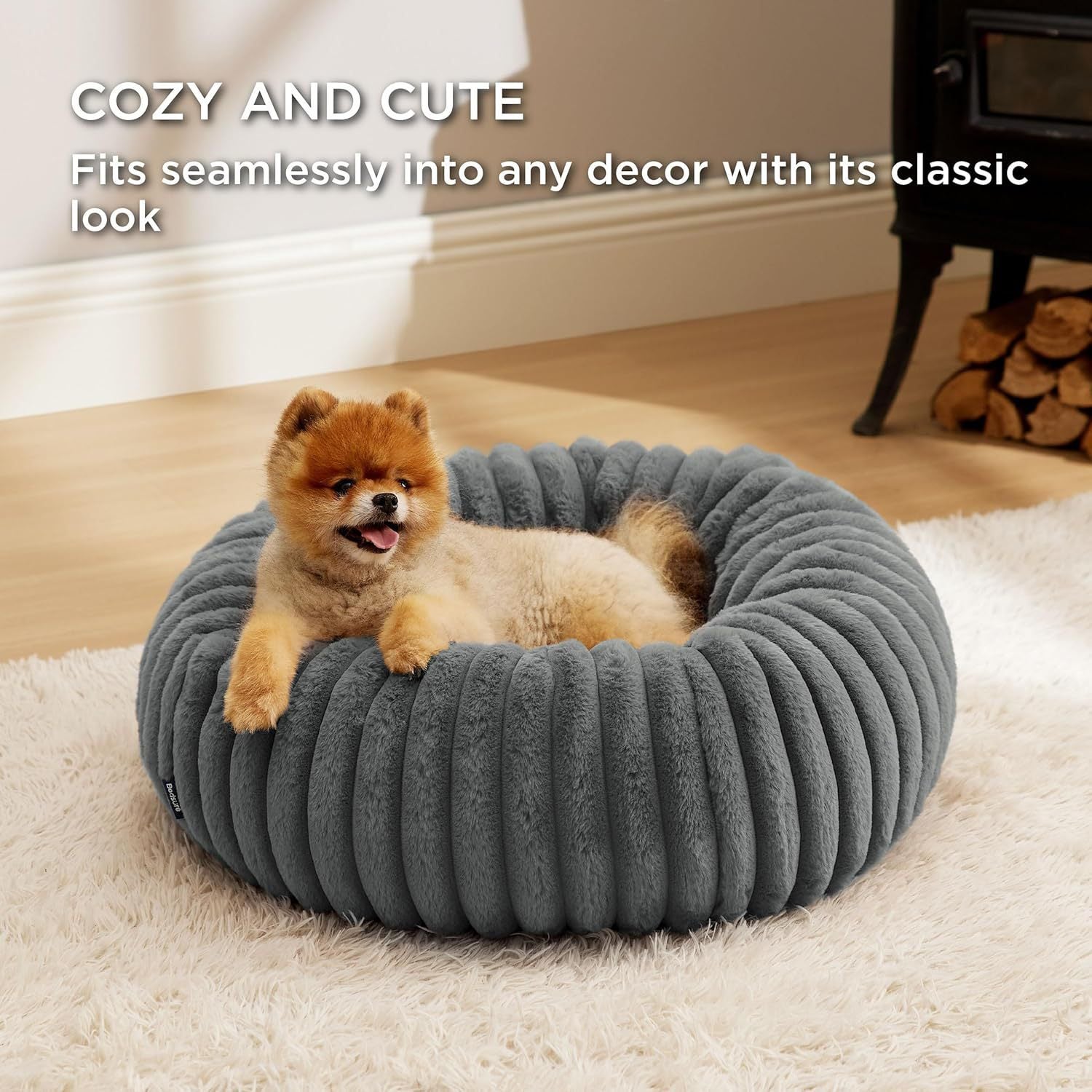 Calming Round Plush Pet Bed, Fluffy Donut Nest for Dogs and Cats