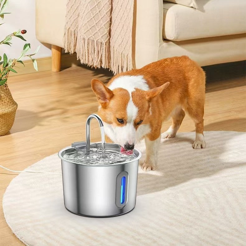 2.2L Stainless Steel Smart Pet Water Dispenser with Dual Filtration and Silent Pump