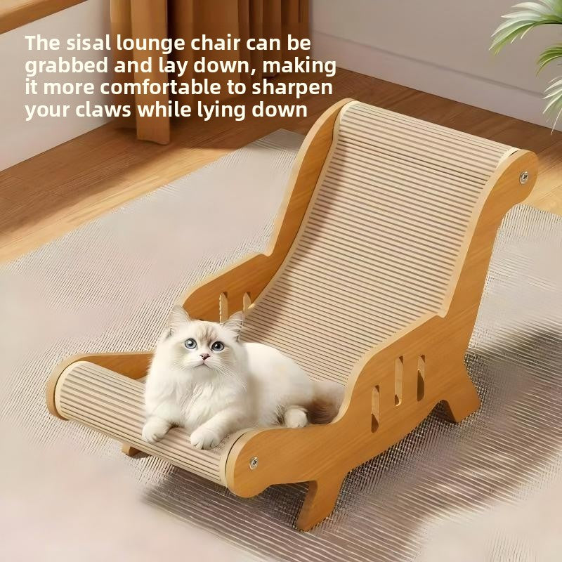 Wooden cat lounge chair with sisal scratching pad, view 9