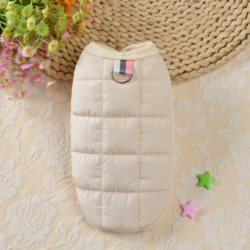 Simple padded cotton coat for small dogs and cats in Red, showing size and shape