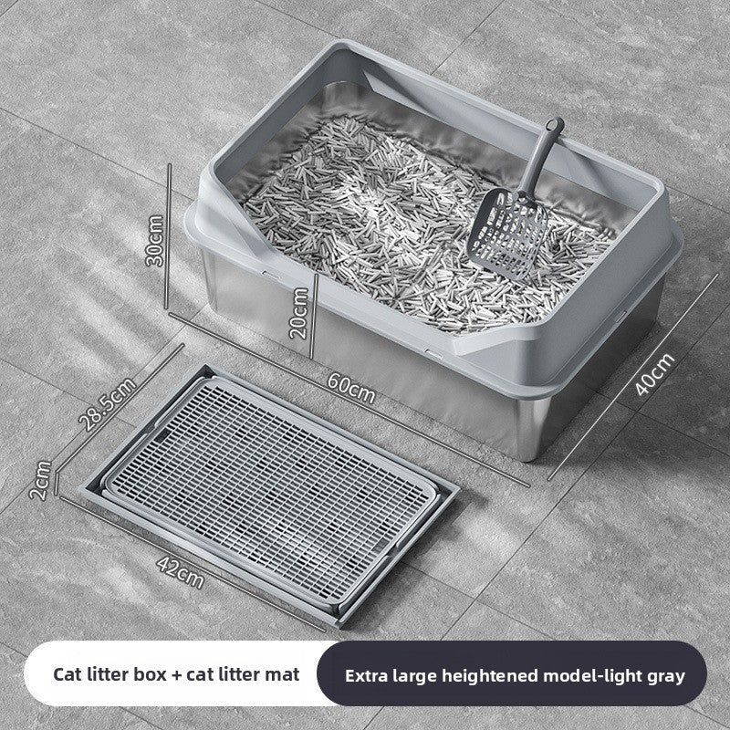 Extra Large Stainless Steel Cat Litter Box with Anti-Splash Cover