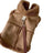 Small dog wearing a brown suede effect vest