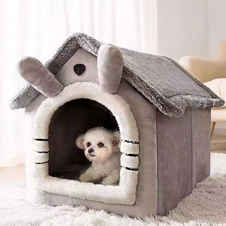 Washable Dog House Bed with Removable Mat, Cosy Pet Cave