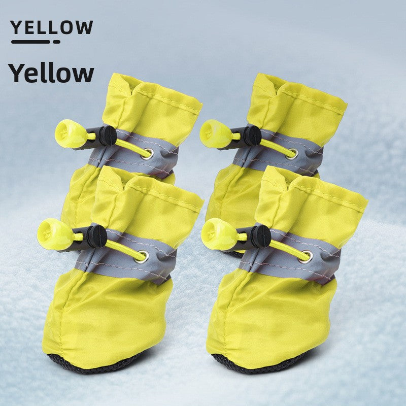 Anti-slip waterproof dog shoes with reflective strips in Orange, front view