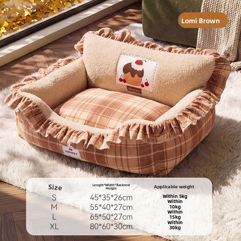 Detachable open pet bed with matching pillow in a cute print pattern, photo 21