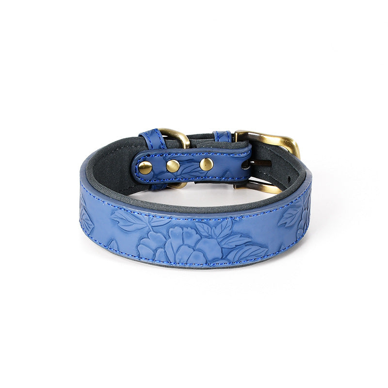 Embossed pattern leather look dog collar in brown