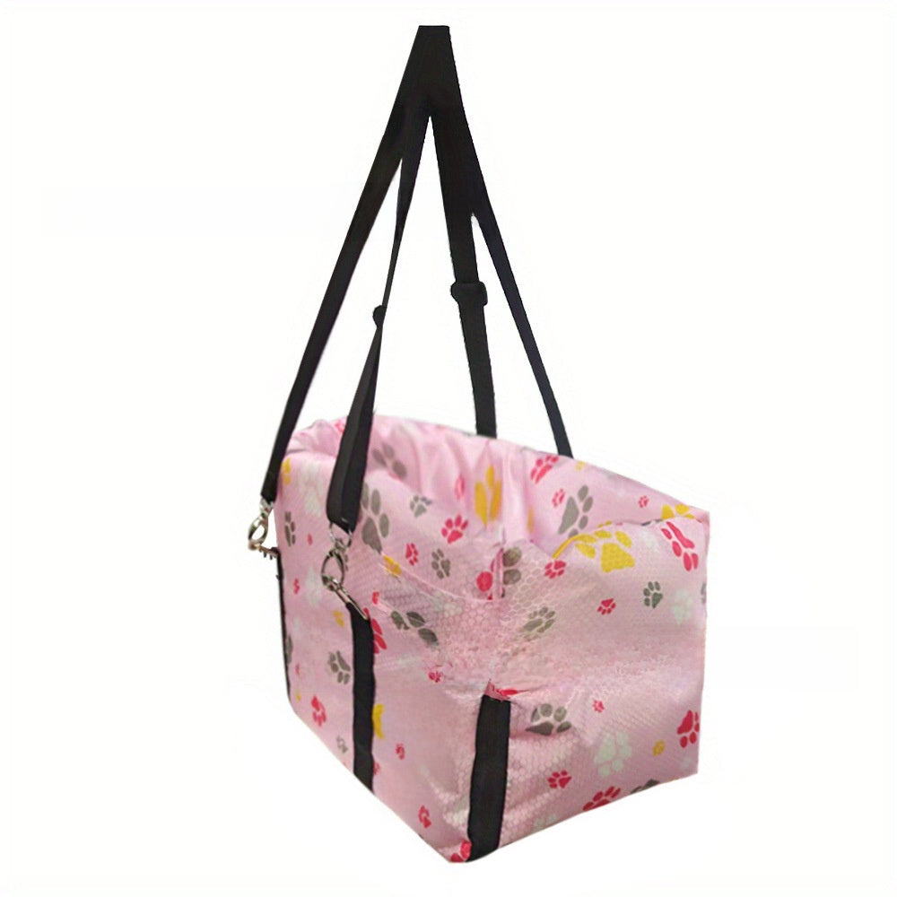 Small dog car safety seat with carry strap, further angle view