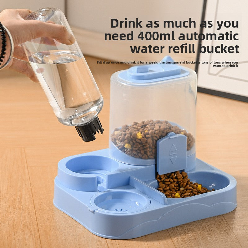 Dual-Compartment Pet Food Bowl with Automatic Water Refill Bottle and Leakproof Design