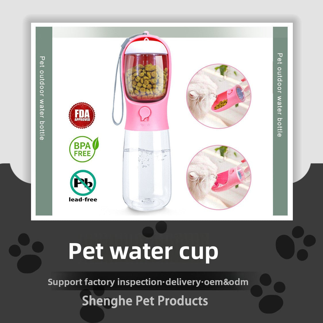 Portable 2-in-1 Pet Water Cup with Snack Storage, Detachable Parts and Two Sizes
