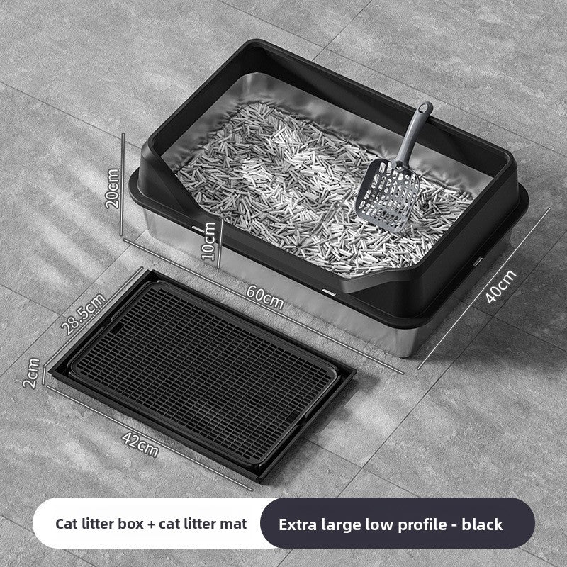 Extra Large Stainless Steel Cat Litter Box with Anti-Splash Cover