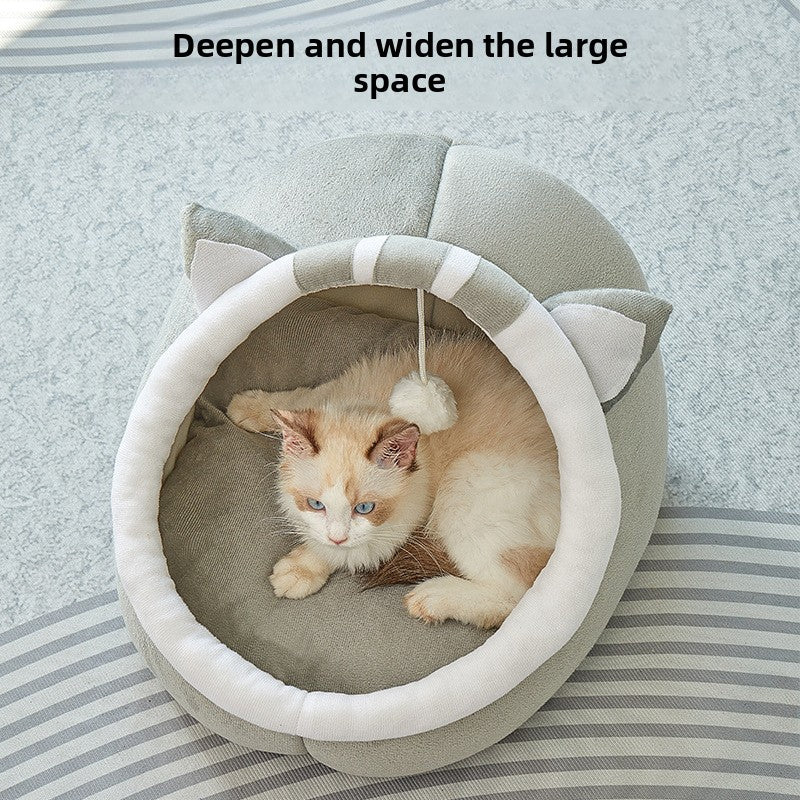 Deep semi-enclosed scratch-resistant cat bed, main product photo