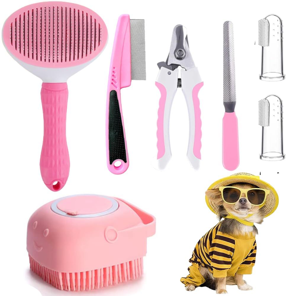 7-Piece Dog Grooming Kit with Stainless Steel Combs and Nail Cutter