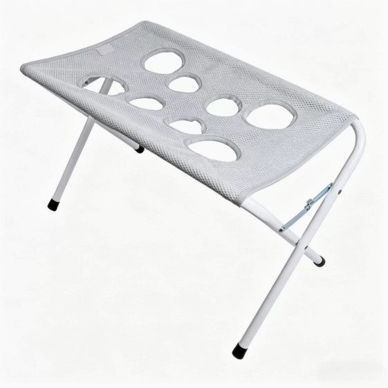 Foldable metal pet bathing rack in sky blue with non-slip surface