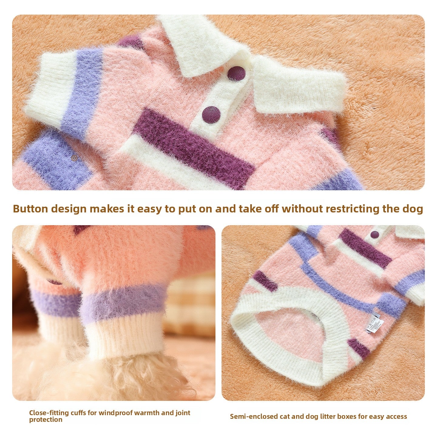 Faux mink velvet polo jumper for dogs and cats, in a home setting