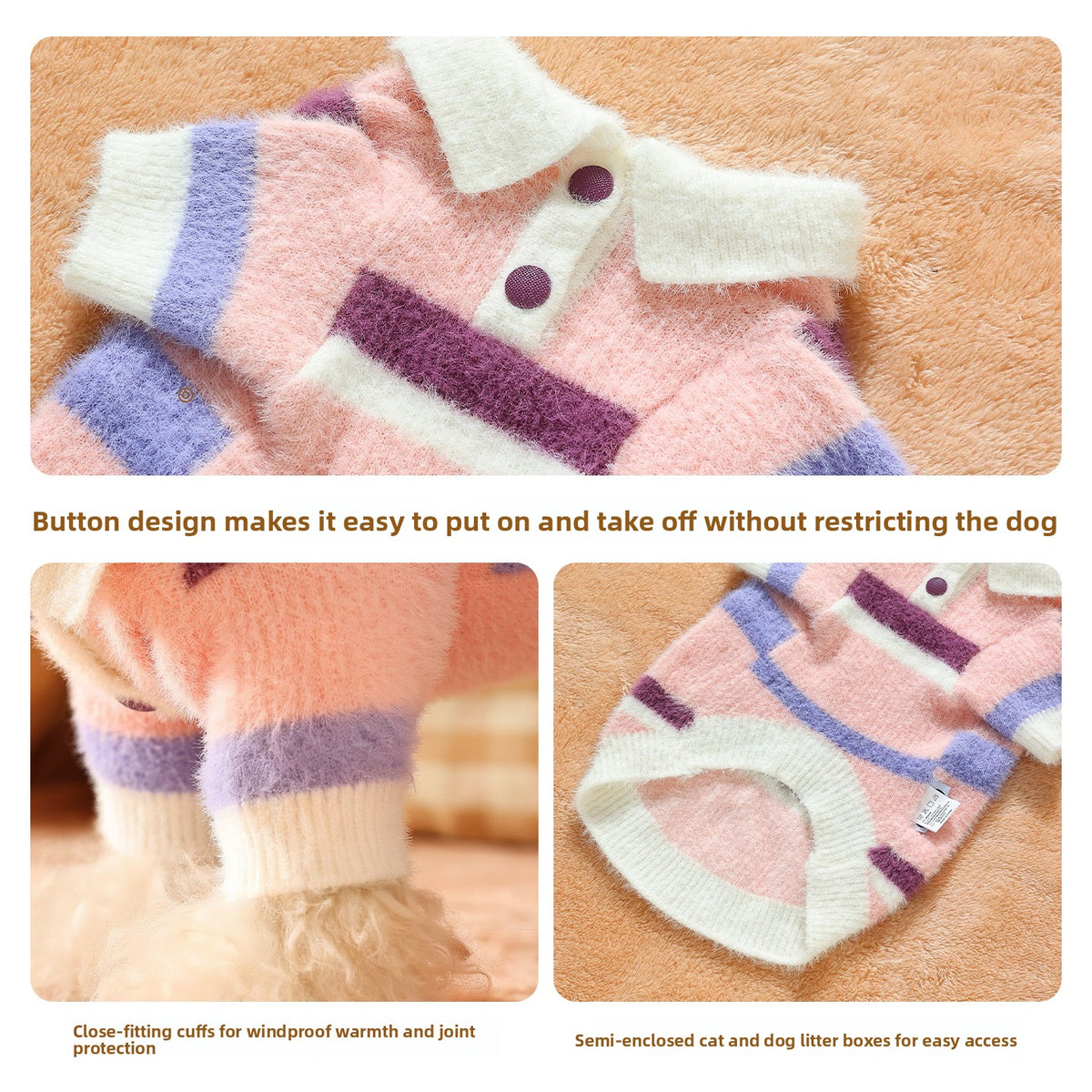 Faux mink velvet polo jumper for dogs and cats, in a home setting