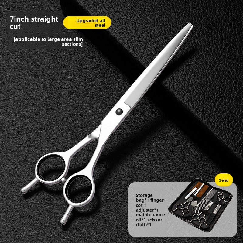 Straight, curved and thinning pet grooming shears with a matching comb