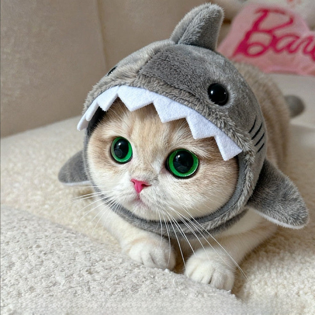 Plush shark hat for cats, in Grey Shark, size One Size, image 6