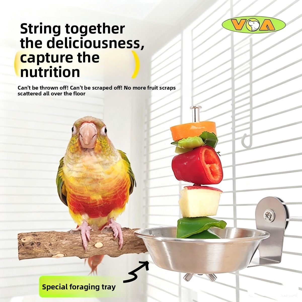 Stainless steel bird feeder with fruit fork and vegetable hook, view 2
