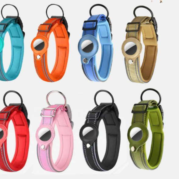 Nylon dog collar with built-in AirTag holder, tag not included, product image 1